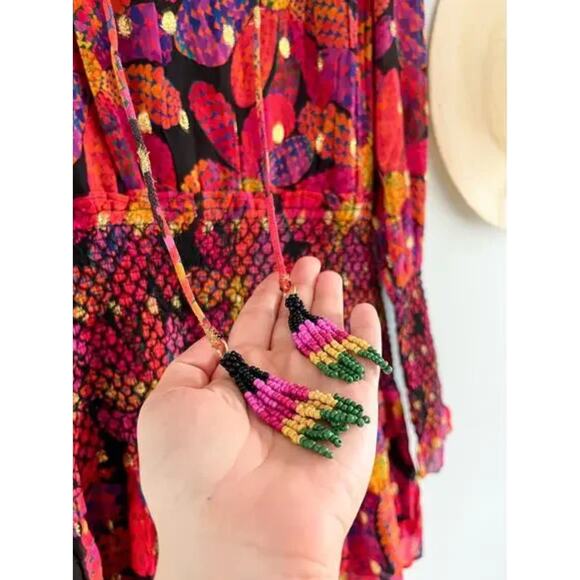 Farm Rio | NWT Heart Daisy Smocked Mini Dress Floral Long Sleeve | Sz XS - Picture 6 of 12